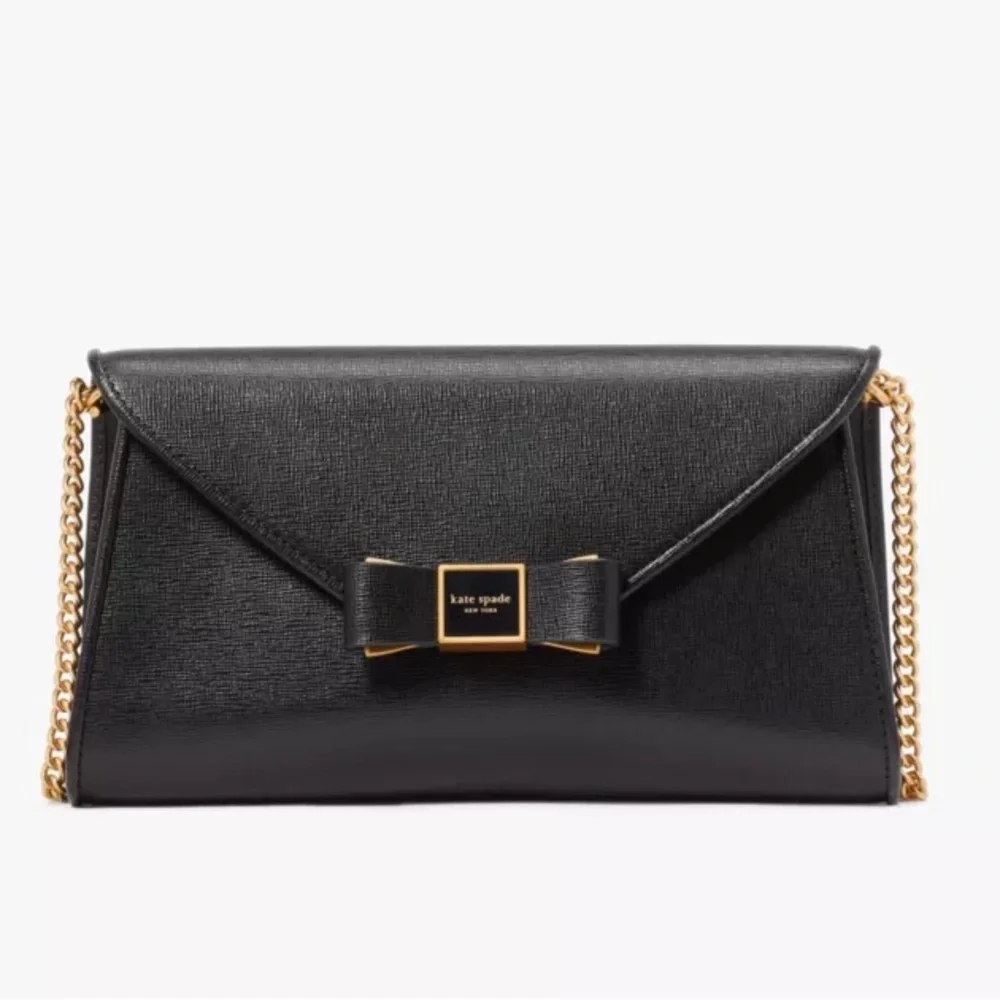 Kate Spade Black Morgan Bow Crossbody with Gold Chain & matching Cardholder